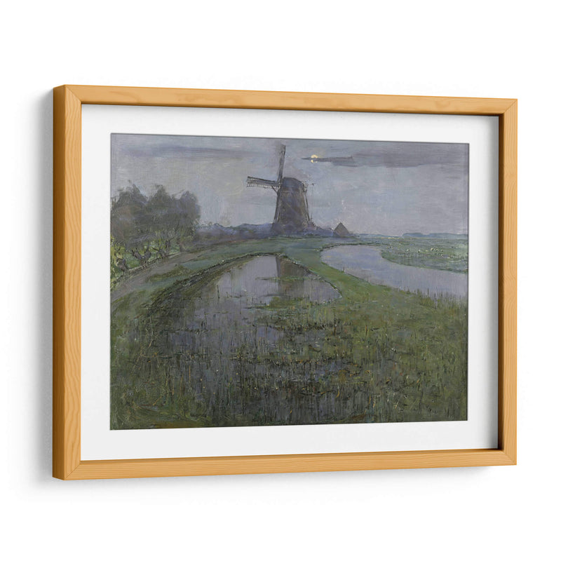 Molino Oostzijdse a lo largo del río Gein a la luz de la luna - Piet Mondrian | Cuadro decorativo de Canvas Lab