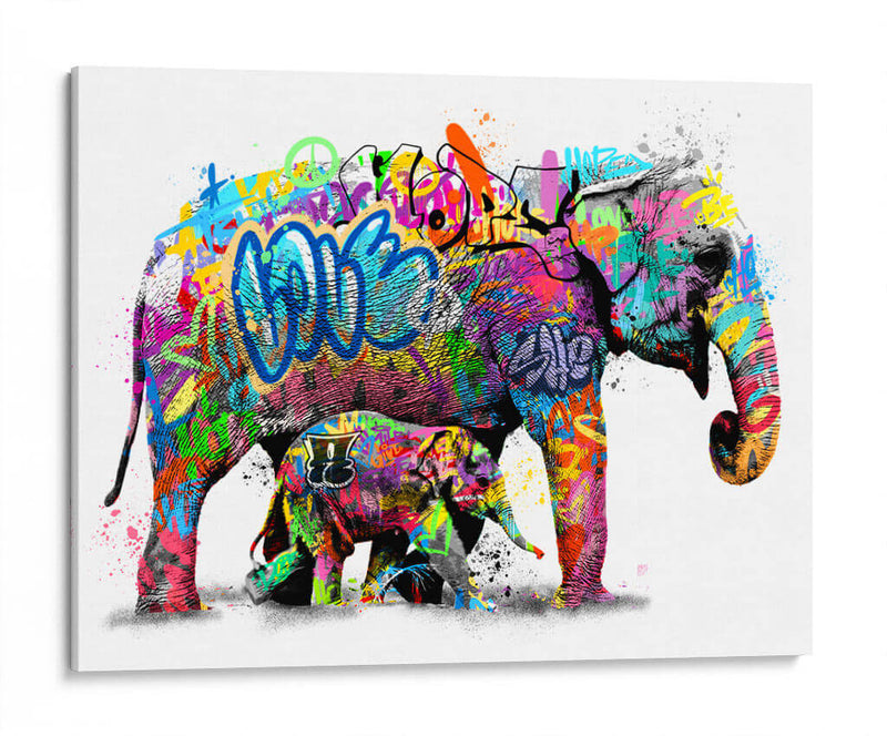 Familia de Elefantes Graffiti - David Aste | Cuadro decorativo de Canvas Lab