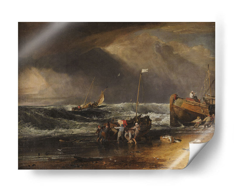 Una escena con los pescadores de la costa acarreando un barco en tierra - Joseph Mallord William Turner | Cuadro decorativo de Canvas Lab