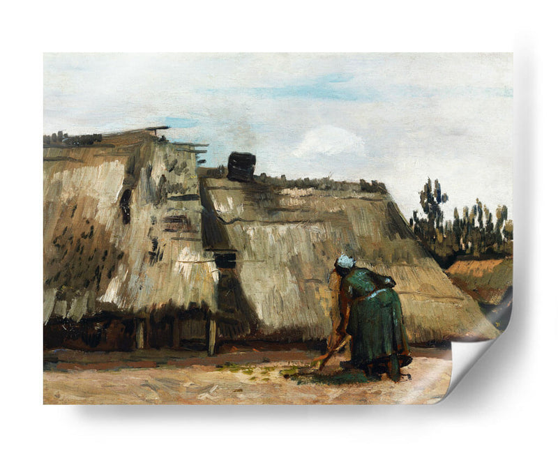 Una mujer campesina cavando frente a su cabaña - Vincent Van Gogh | Cuadro decorativo de Canvas Lab