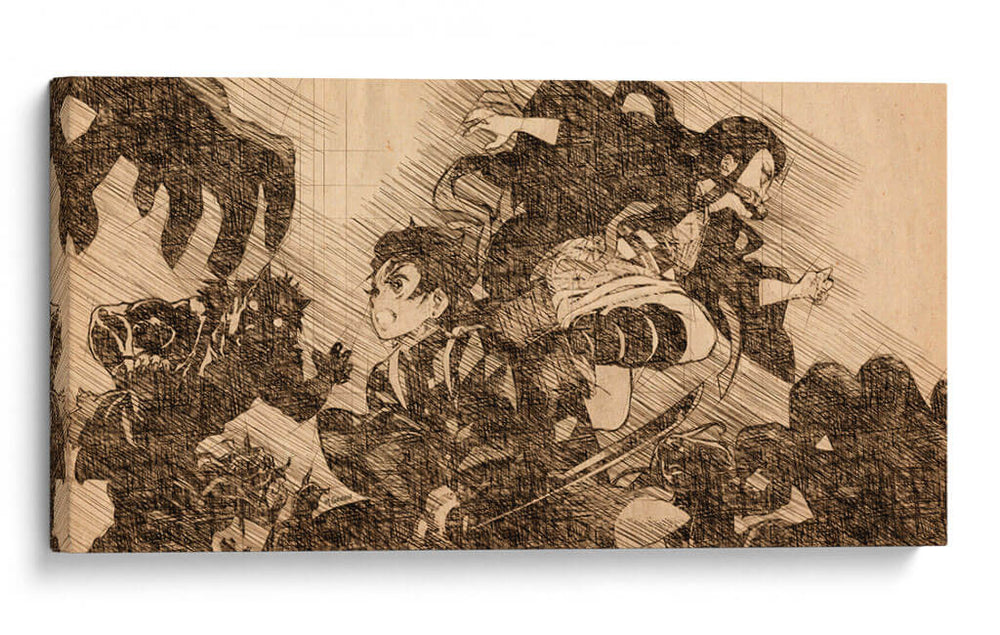 Tanjiro y Nezuko vs. Demonios - DaVinci Style - Marco Green | Cuadro decorativo de Canvas Lab