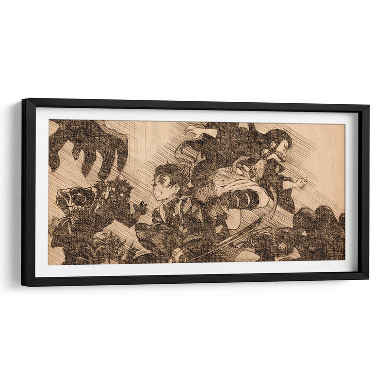 Tanjiro y Nezuko vs. Demonios - DaVinci Style - Marco Green | Cuadro decorativo de Canvas Lab