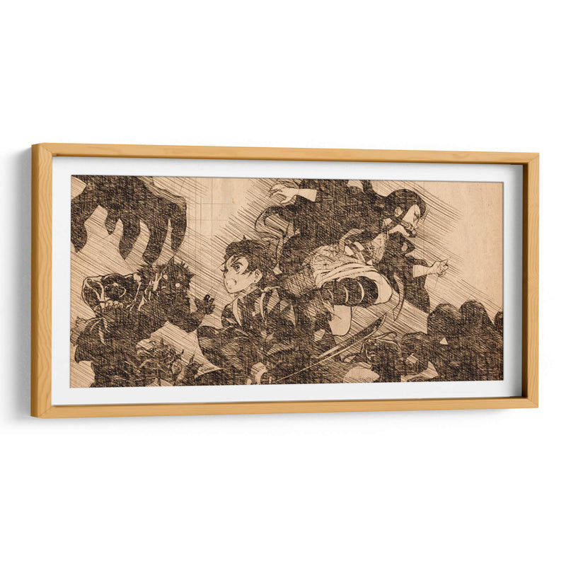 Tanjiro y Nezuko vs. Demonios - DaVinci Style - Marco Green | Cuadro decorativo de Canvas Lab