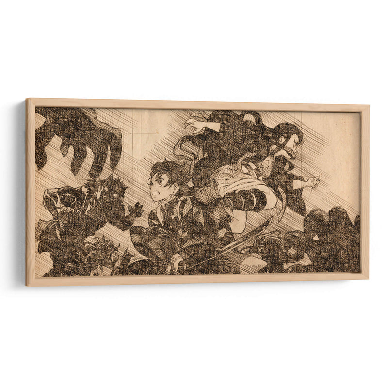 Tanjiro y Nezuko vs. Demonios - DaVinci Style - Marco Green | Cuadro decorativo de Canvas Lab