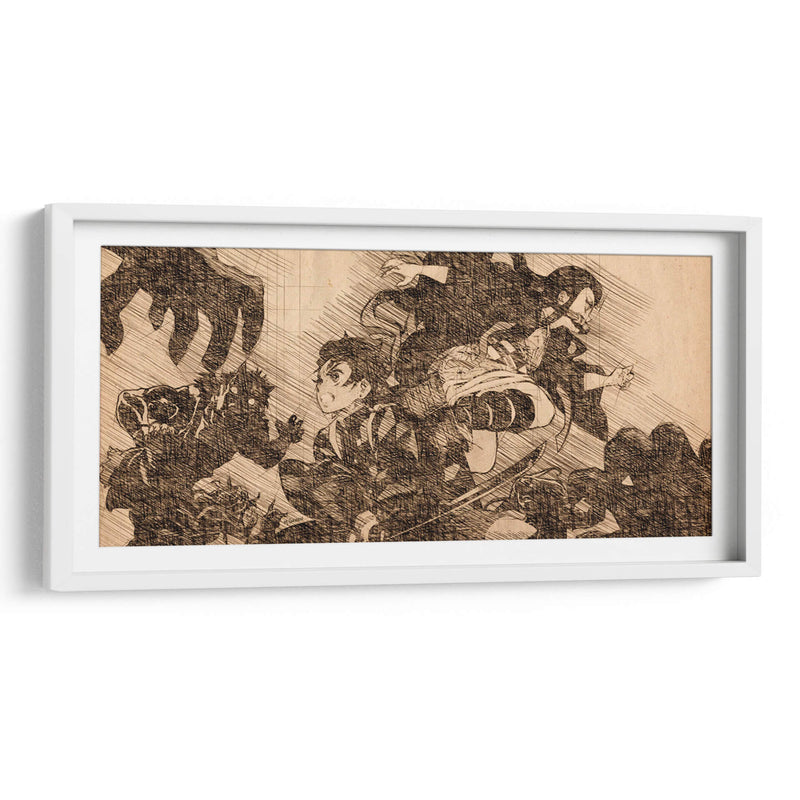 Tanjiro y Nezuko vs. Demonios - DaVinci Style - Marco Green | Cuadro decorativo de Canvas Lab