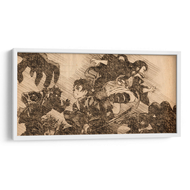 Tanjiro y Nezuko vs. Demonios - DaVinci Style - Marco Green | Cuadro decorativo de Canvas Lab