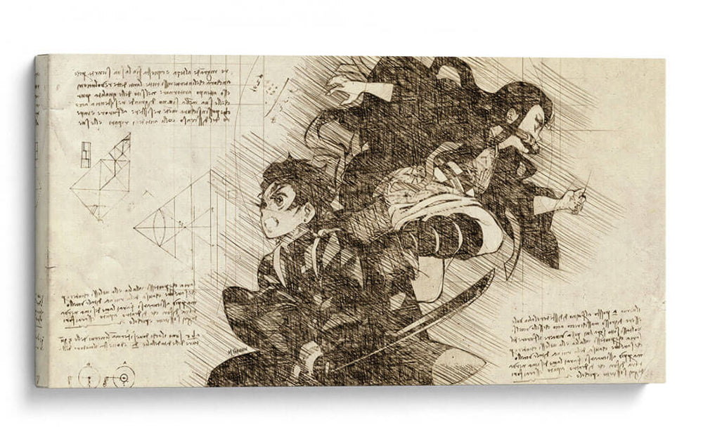 Nezuko y Tanjiro - DaVinci Style - Marco Green | Cuadro decorativo de Canvas Lab