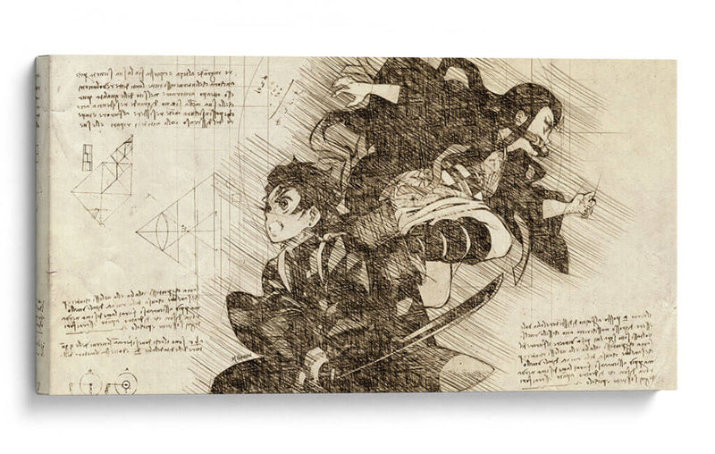 Nezuko y Tanjiro - DaVinci Style - Marco Green | Cuadro decorativo de Canvas Lab