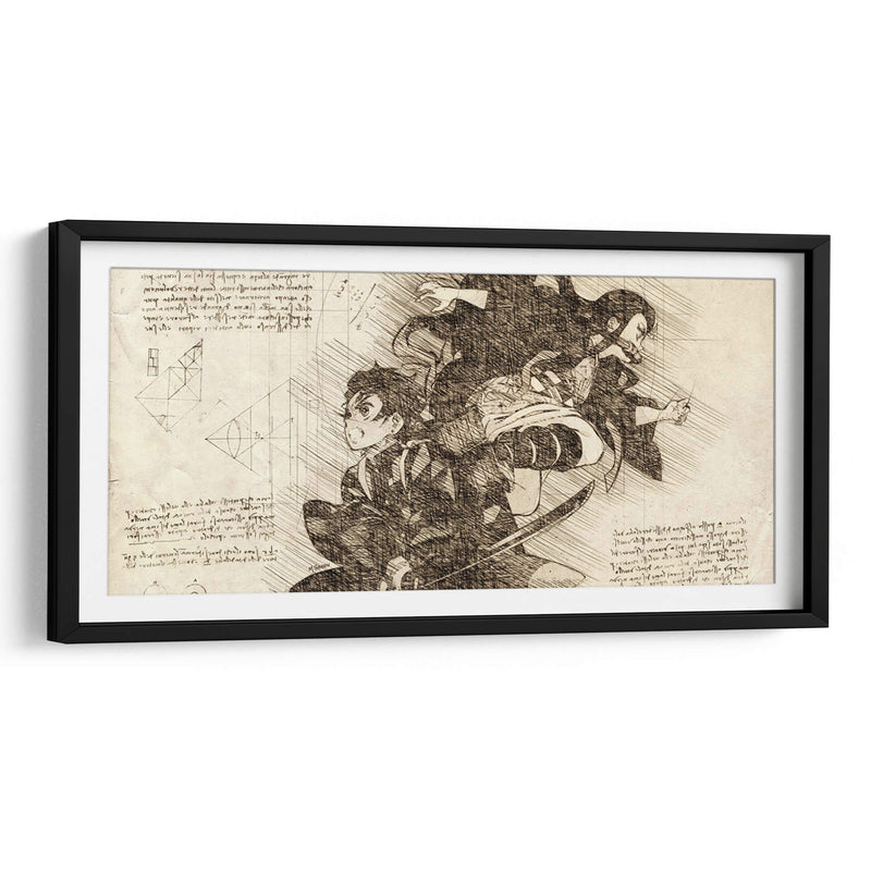 Nezuko y Tanjiro - DaVinci Style - Marco Green | Cuadro decorativo de Canvas Lab