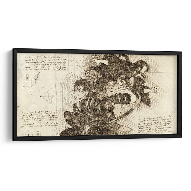 Nezuko y Tanjiro - DaVinci Style - Marco Green | Cuadro decorativo de Canvas Lab
