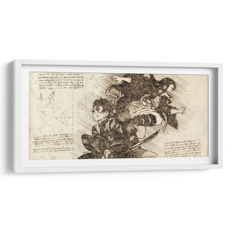 Nezuko y Tanjiro - DaVinci Style - Marco Green | Cuadro decorativo de Canvas Lab