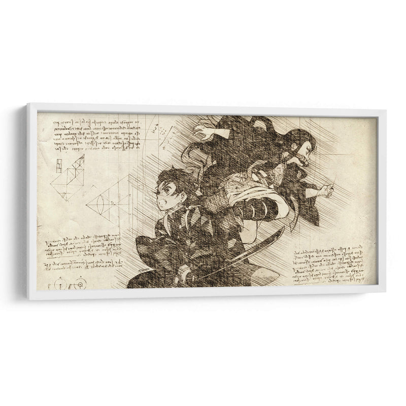Nezuko y Tanjiro - DaVinci Style - Marco Green | Cuadro decorativo de Canvas Lab