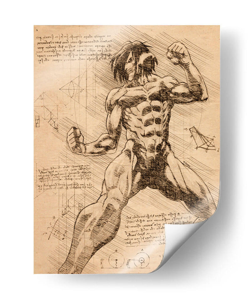 Titán de Ataque Notas - DaVinci Style - Marco Green | Cuadro decorativo de Canvas Lab