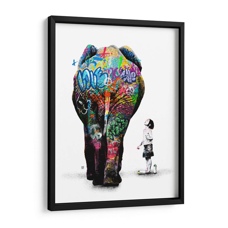 Elefante y Niña Graffiti 02 - David Aste | Cuadro decorativo de Canvas Lab