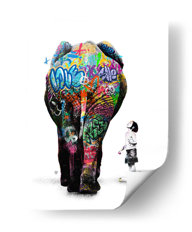 Elefante y Niña Graffiti 02 - David Aste | Cuadro decorativo de Canvas Lab