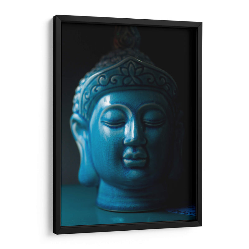 Figura de cabeza de cerámica de Buda azul | Cuadro decorativo de Canvas Lab