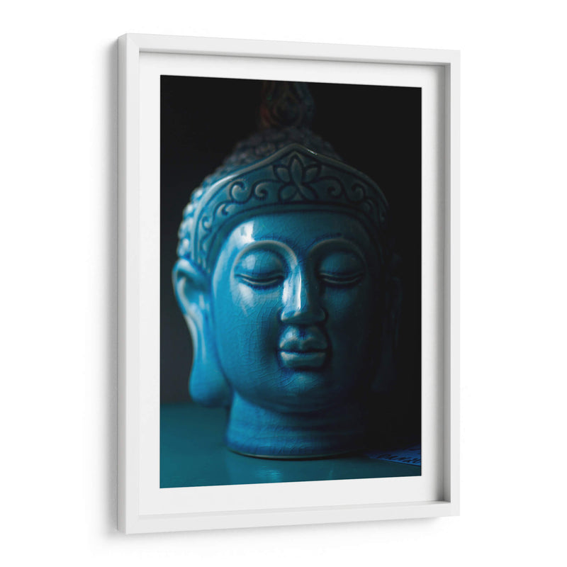 Figura de cabeza de cerámica de Buda azul | Cuadro decorativo de Canvas Lab