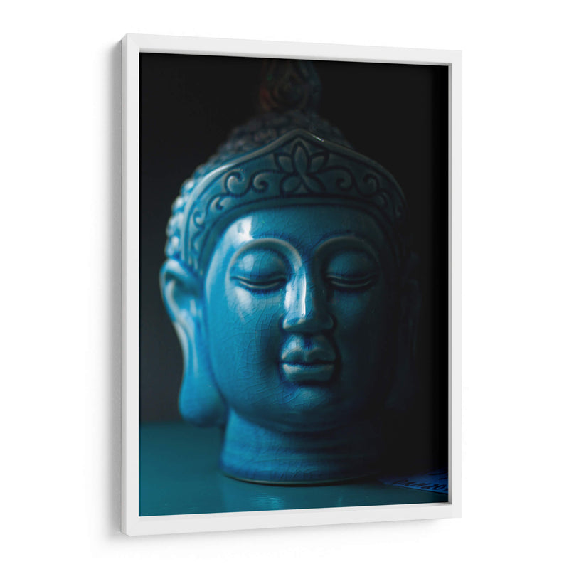 Figura de cabeza de cerámica de Buda azul | Cuadro decorativo de Canvas Lab