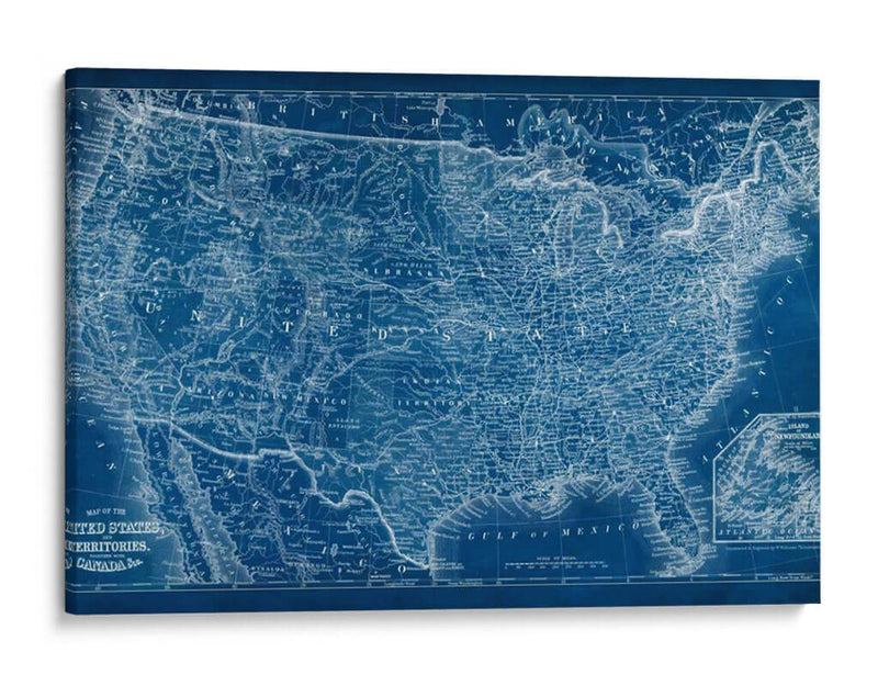 Mapa De Estados Unidos Blueprint - Vision Studio | Cuadro decorativo de Canvas Lab