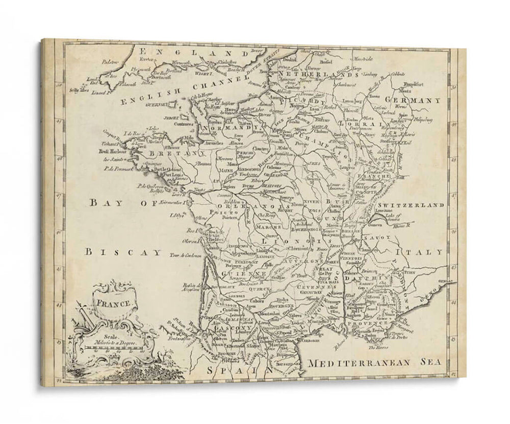Mapa De Francia - T. Jeffreys | Cuadro decorativo de Canvas Lab