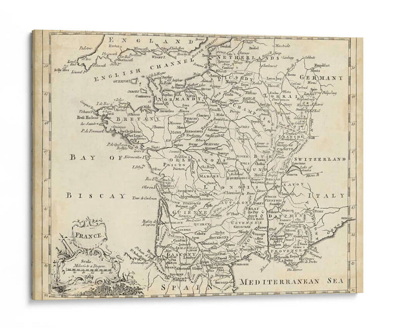 Mapa De Francia - T. Jeffreys | Cuadro decorativo de Canvas Lab