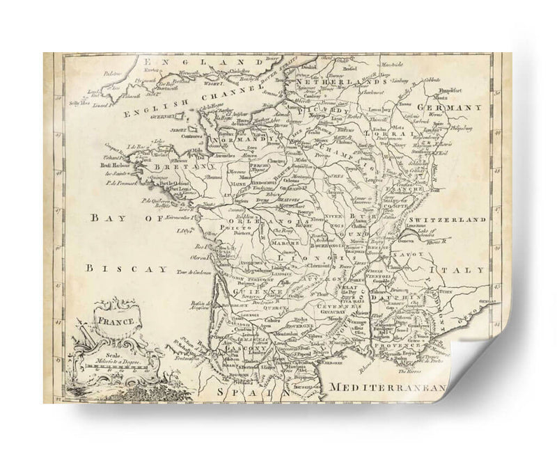 Mapa De Francia - T. Jeffreys | Cuadro decorativo de Canvas Lab