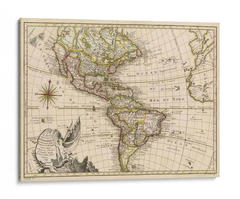 Un Nuevo Mapa De América - 1769 - Vallet | Cuadro decorativo de Canvas Lab