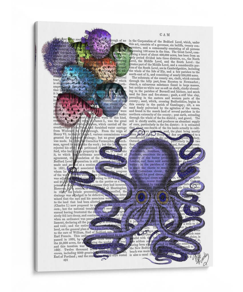 Octopus Y Globos De Pescado Puffer - Fab Funky | Cuadro decorativo de Canvas Lab