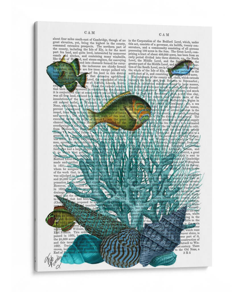 Conchas Y Corales Azules De Pescado. - Fab Funky | Cuadro decorativo de Canvas Lab