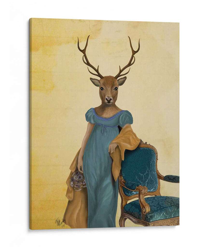 Ciervo En Vestido Azul - Fab Funky | Cuadro decorativo de Canvas Lab