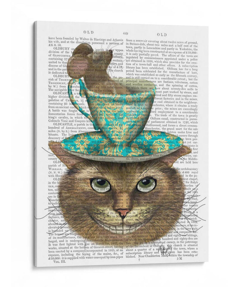 Gato De Cheshire Con Taza En La Cabeza - Fab Funky | Cuadro decorativo de Canvas Lab