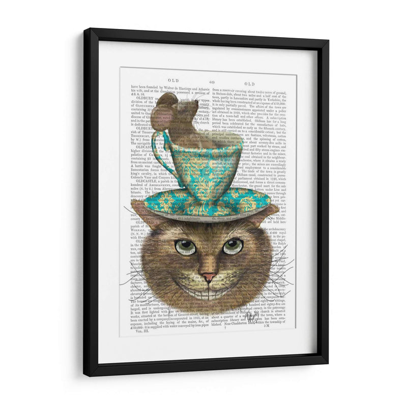 Gato De Cheshire Con Taza En La Cabeza - Fab Funky | Cuadro decorativo de Canvas Lab