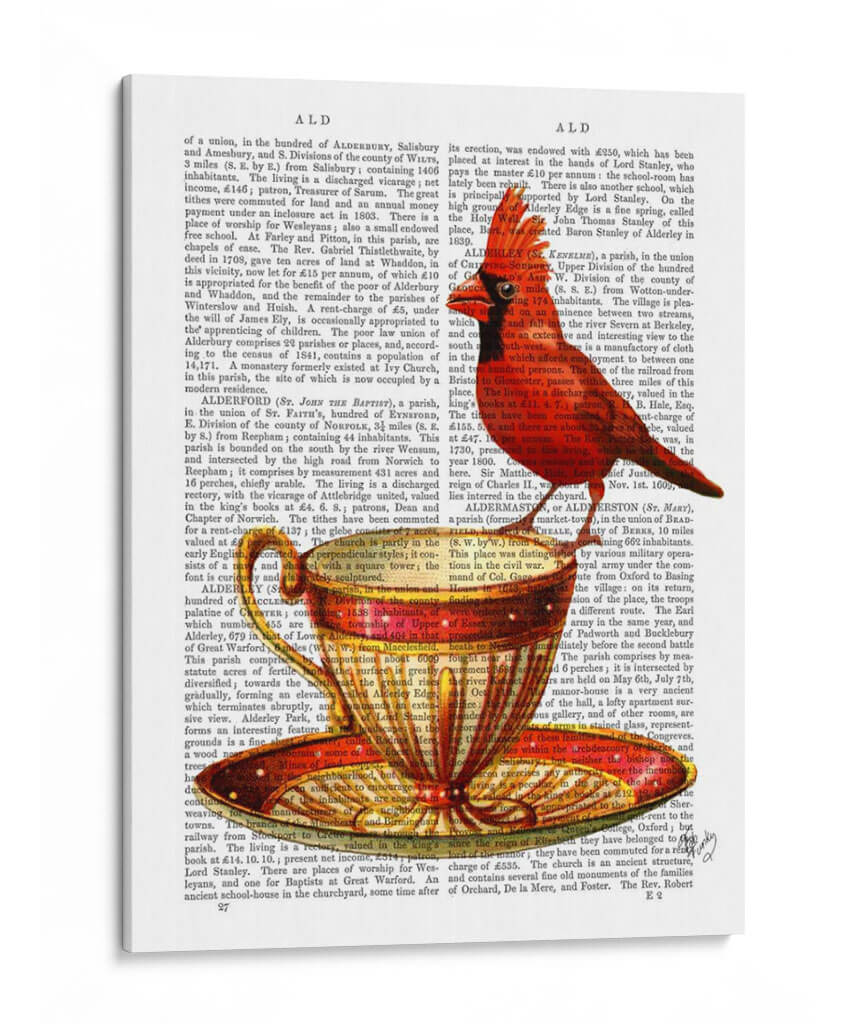 Taza De Té Y Cardenal Rojo - Fab Funky | Cuadro decorativo de Canvas Lab