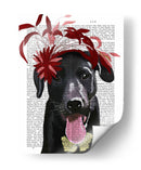 Labrador Negro Con Fascinador Rojo. - Fab Funky | Cuadro decorativo de Canvas Lab