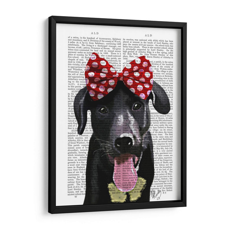 Labrador Negro Con Lazo Rojo En La Cabeza - Fab Funky | Cuadro decorativo de Canvas Lab