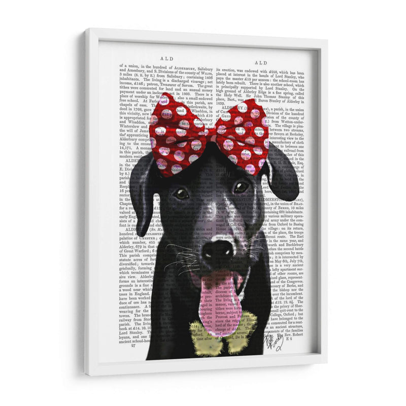 Labrador Negro Con Lazo Rojo En La Cabeza - Fab Funky | Cuadro decorativo de Canvas Lab
