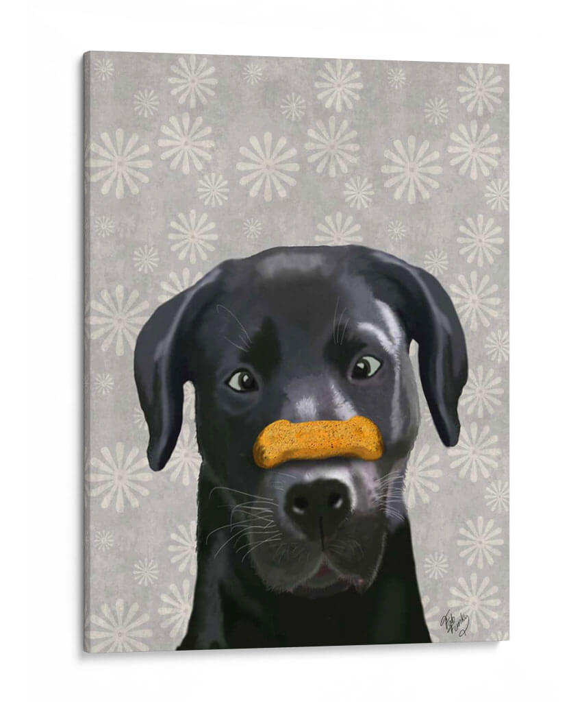 Labrador Negro Con Hueso En La Nariz - Fab Funky | Cuadro decorativo de Canvas Lab