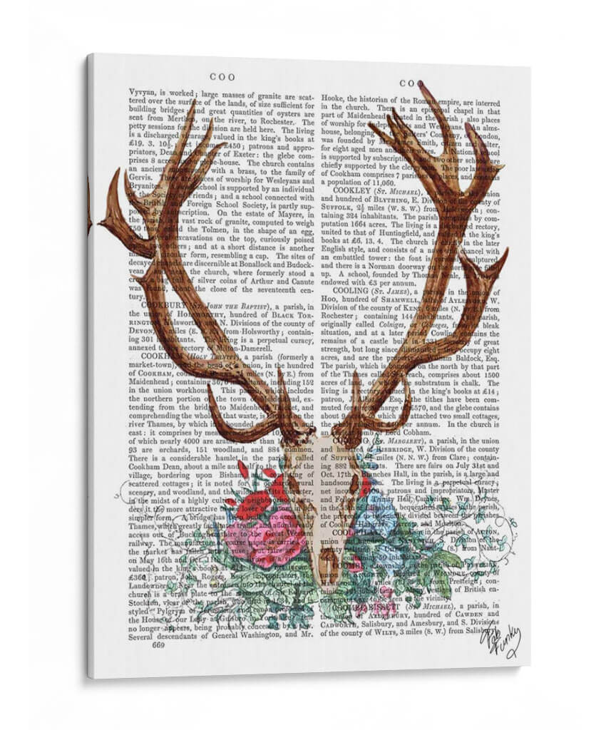Cráneo De Ciervos Con Flores 1 - Fab Funky | Cuadro decorativo de Canvas Lab