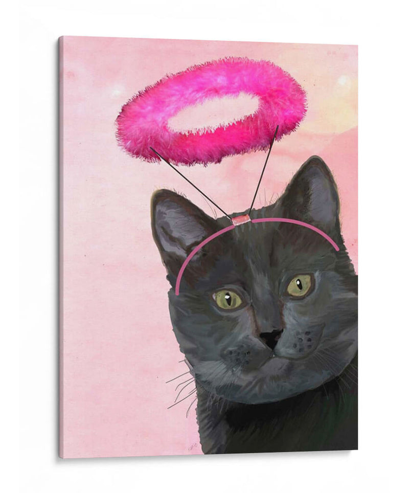 Gato Negro Con Halo De Ángel Rosado - Fab Funky | Cuadro decorativo de Canvas Lab