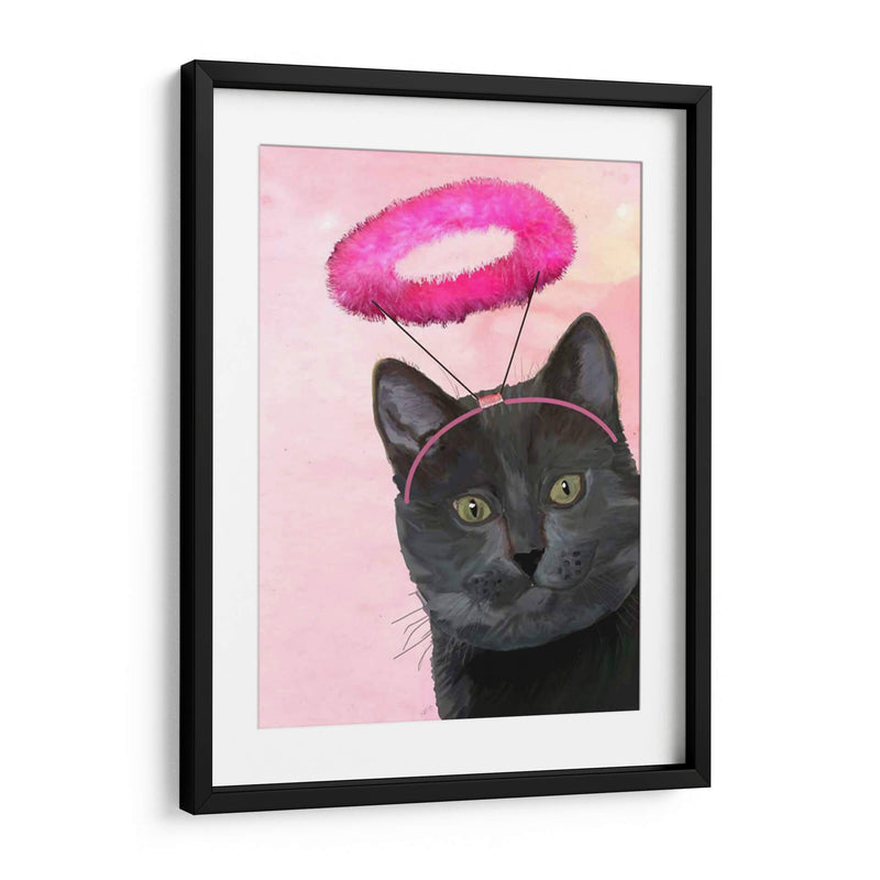 Gato Negro Con Halo De Ángel Rosado - Fab Funky | Cuadro decorativo de Canvas Lab