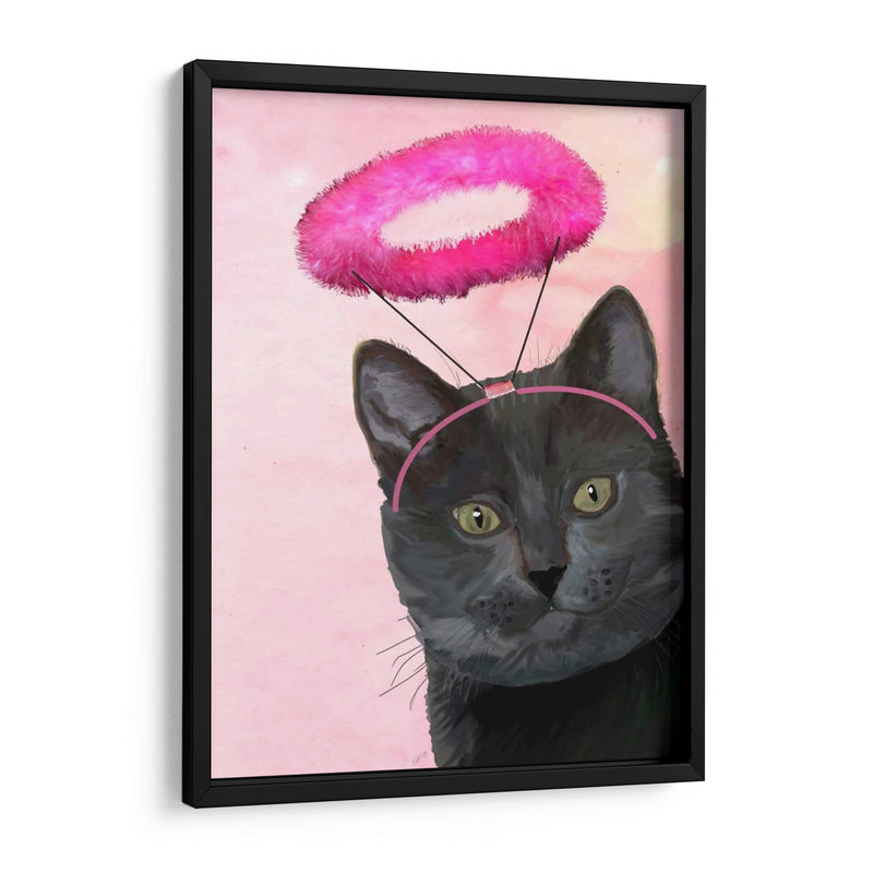 Gato Negro Con Halo De Ángel Rosado - Fab Funky | Cuadro decorativo de Canvas Lab