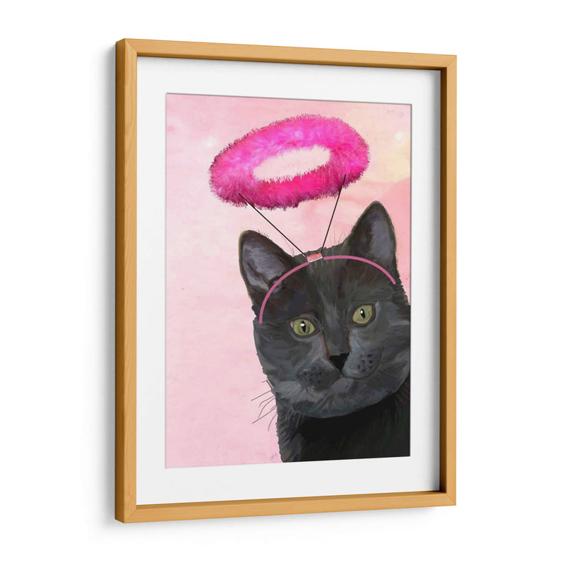 Gato Negro Con Halo De Ángel Rosado - Fab Funky | Cuadro decorativo de Canvas Lab