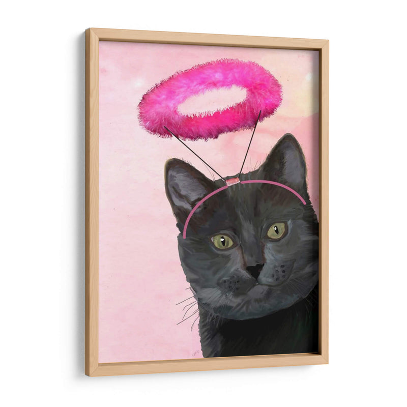 Gato Negro Con Halo De Ángel Rosado - Fab Funky | Cuadro decorativo de Canvas Lab