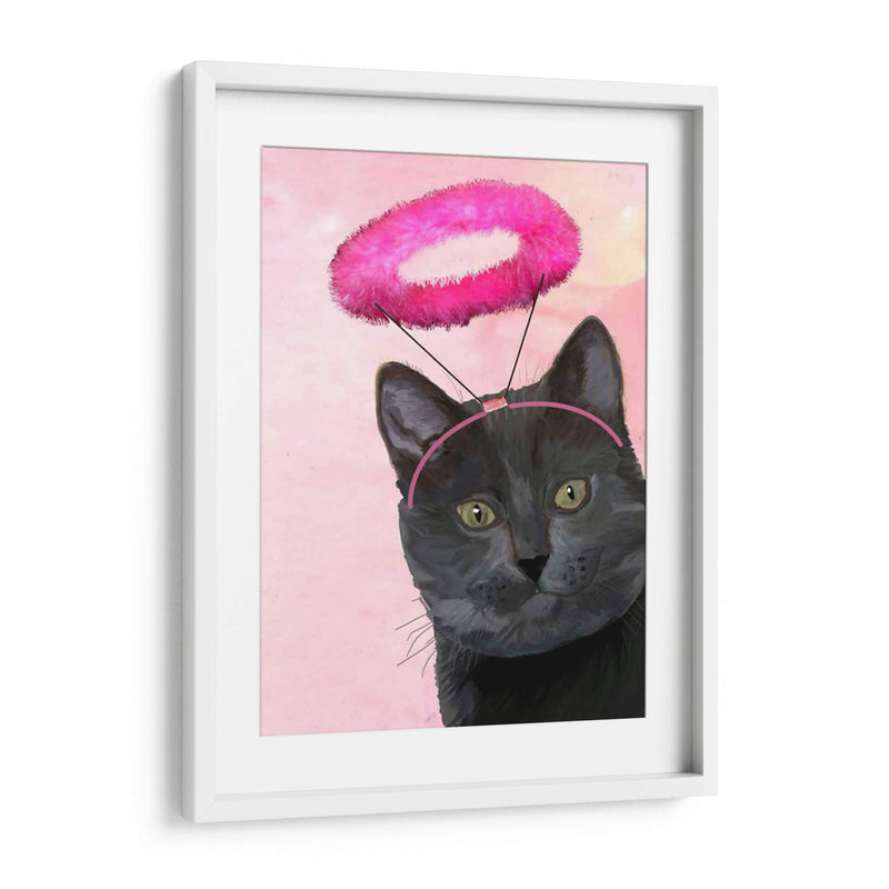 Gato Negro Con Halo De Ángel Rosado - Fab Funky | Cuadro decorativo de Canvas Lab