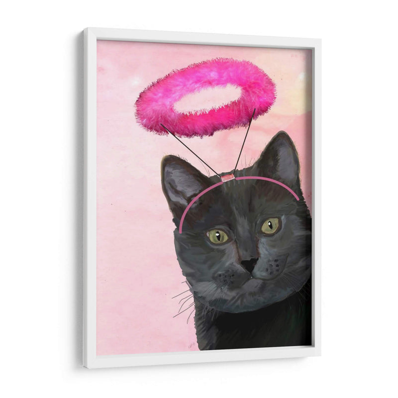 Gato Negro Con Halo De Ángel Rosado - Fab Funky | Cuadro decorativo de Canvas Lab