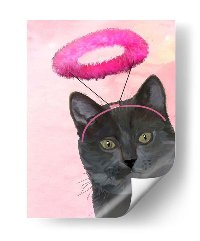 Gato Negro Con Halo De Ángel Rosado - Fab Funky | Cuadro decorativo de Canvas Lab