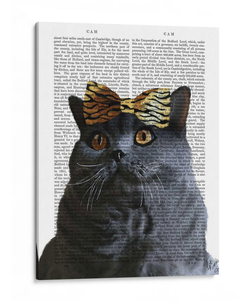 Gato Gris Con Arco Leopardo - Fab Funky | Cuadro decorativo de Canvas Lab