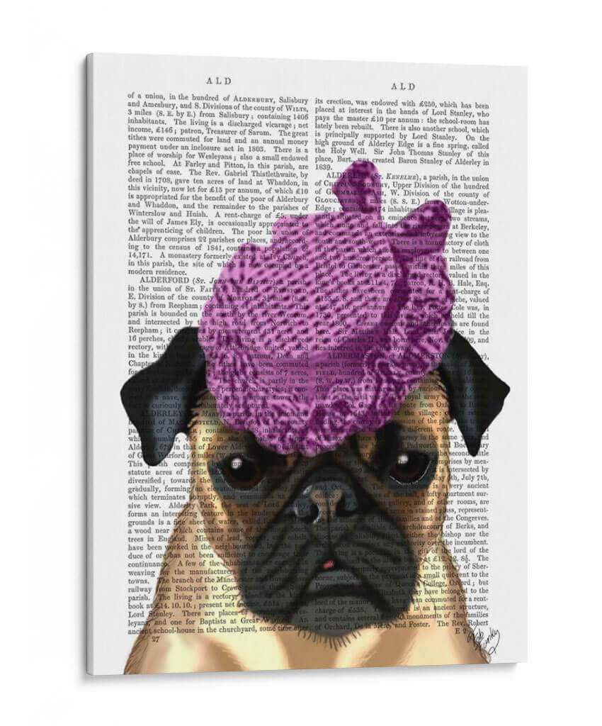 Pug Con Sombrero Púrpura Vintage - Fab Funky | Cuadro decorativo de Canvas Lab