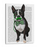 Boston Terrier Con Bigote Verde Y Corbata De Lazo Verde Manchada - Fab Funky | Cuadro decorativo de Canvas Lab