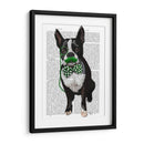 Boston Terrier Con Bigote Verde Y Corbata De Lazo Verde Manchada - Fab Funky | Cuadro decorativo de Canvas Lab